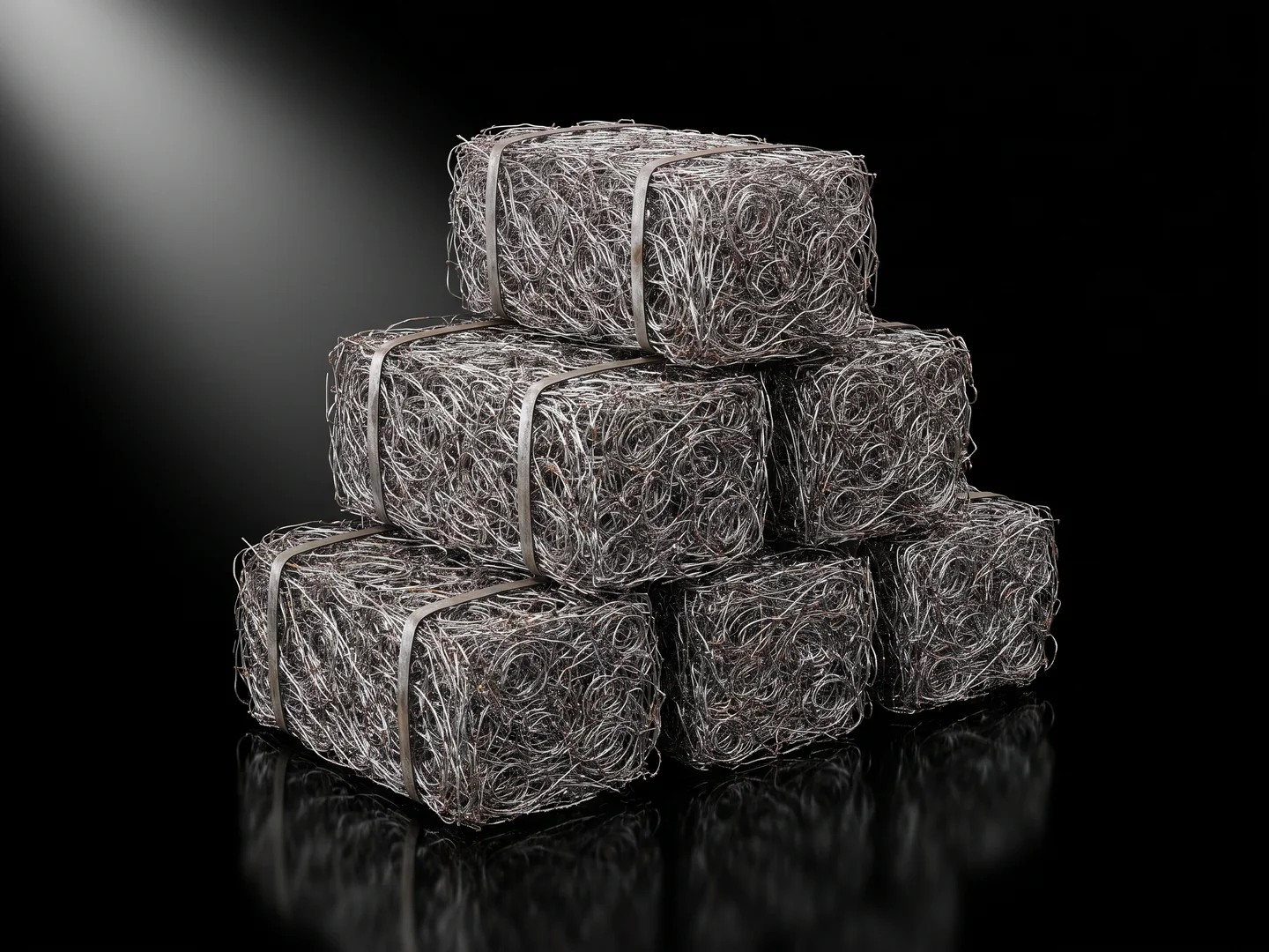 Stacked bales of processed spring steel