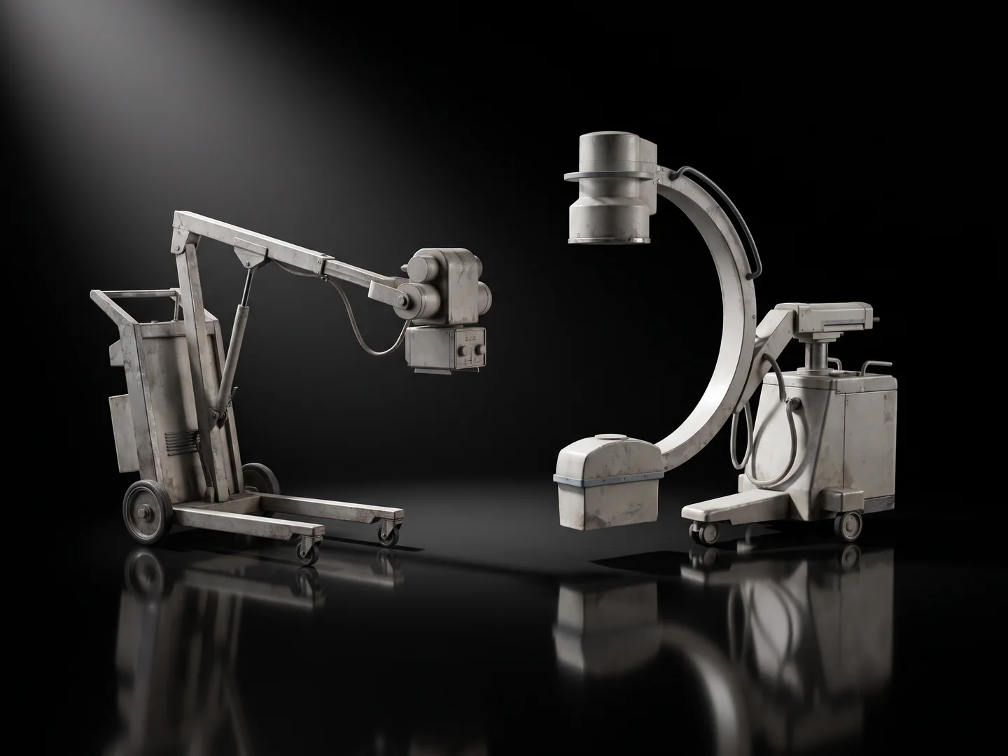A mobile X-ray machine and a C-arm imaging unit