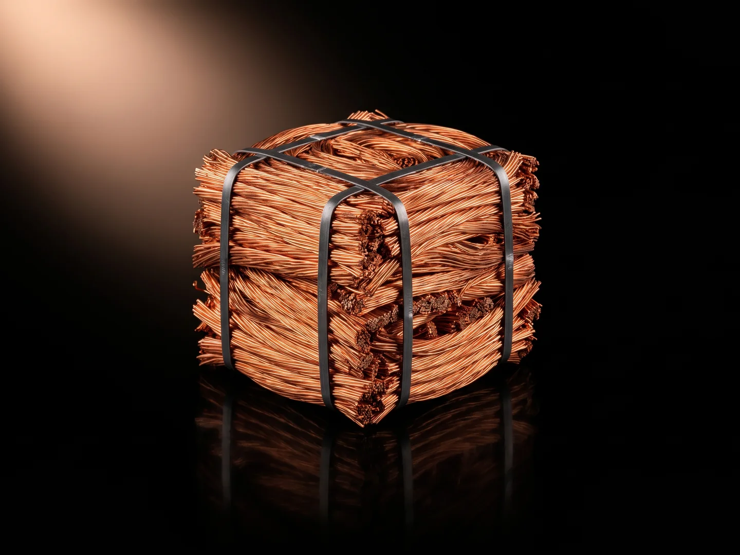 Rendered bale of sorted copper