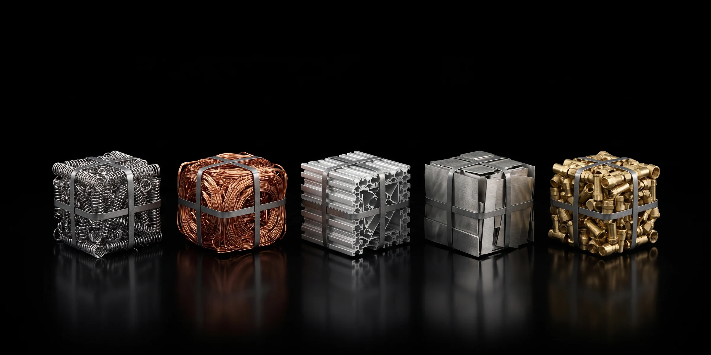 Five processed metal bales