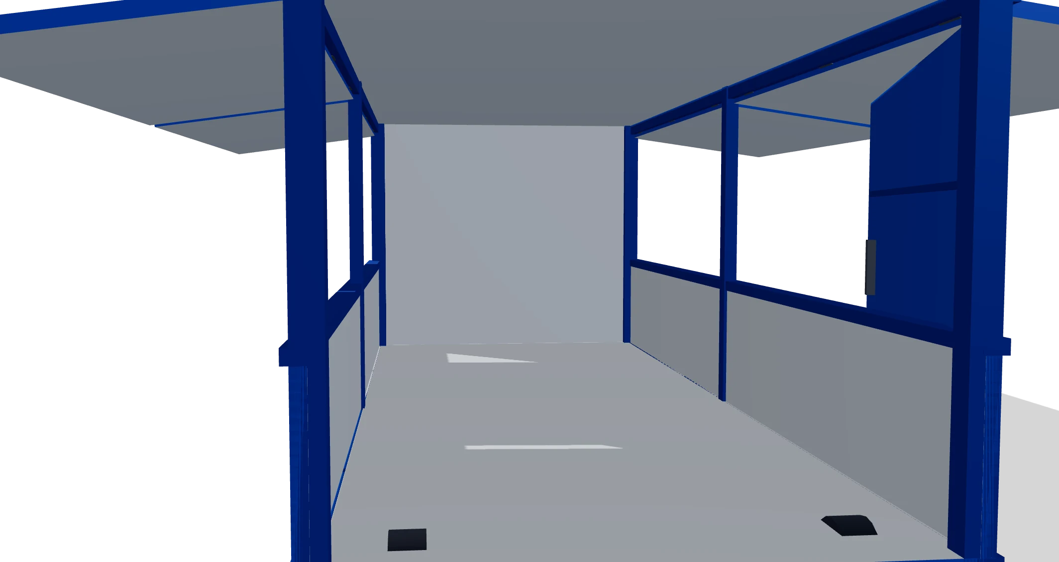 Inside the bin: smooth sheeted walls, floor and roof